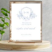 Romantisch Blauw Bloemen Monogram Crest Welkomstbo Poster