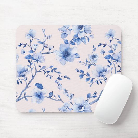 Romantisch Blauw Bloemen Muismat (Met muis)