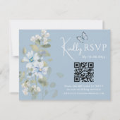 Romantisch Blauw Bloemen RSVP QR Code Foto Huwelij (Voorkant)