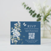 Romantisch Blauw Bloemen RSVP QR Code Foto Huwelij (Staand voorkant)