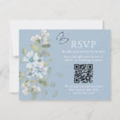 Romantisch Blauw Bloemen RSVP QR Code Foto Huwelij Kaartje (Voorkant)
