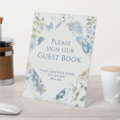 Romantisch Blauw Bloemen Trouwteken Ons gastenboek Reclamebord Met Voetstuk (Insitu)