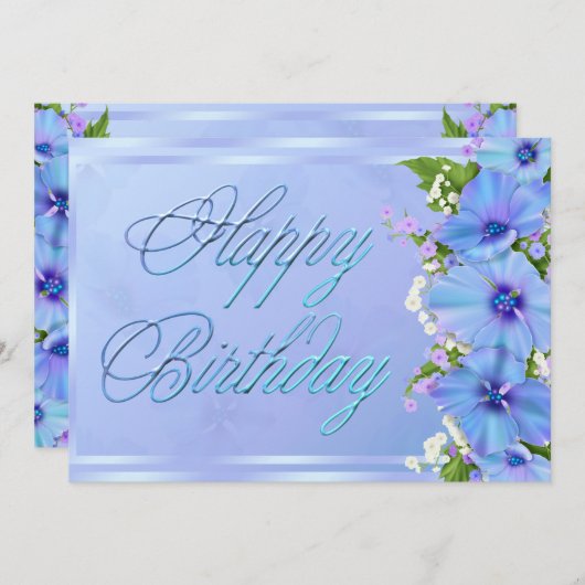 Romantisch Blauw Bloemen Verjaardagsfeest Kaart (Voorkant / Achterkant)