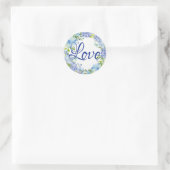 Romantisch Blauw Bloemen Waterverf Liefde Envelop  Ronde Sticker (Tas)