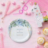 Romantisch blauw bloemeneucalyptus en goud lijst papieren bordje (Feest)