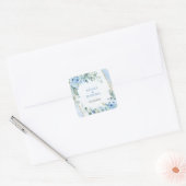 Romantisch blauw bloemensalie eucalyptus goud lijs vierkante sticker (Envelop)