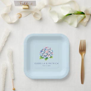 Romantisch Blauw Bloemmotief Hydrangea Papieren Bordje