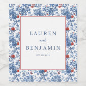 Romantisch Blauw Bloemmotief Wijn Etiket (Enkel label)