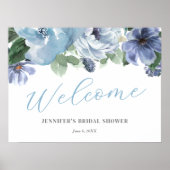Romantisch Blauw Bloemstuk Bruiloft Feest Welkom B Poster (Voorkant)