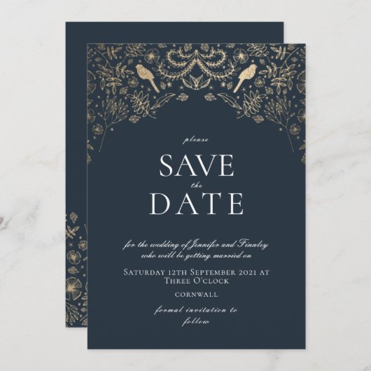 Romantisch blauw en gouden geheime tuin kaart (Voorkant / Achterkant)