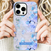 Romantisch Blauw en Grijs Naam Bloemen Case-Mate iPhone Case