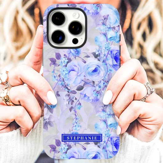 Romantisch Blauw en Lavendel Bloemen Naam Case-Mate iPhone Case