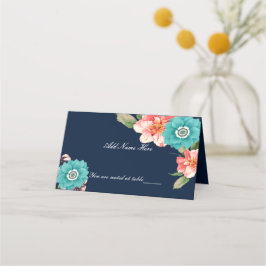 Romantisch blauw en roze Floral botanische tabel Plaatskaartje