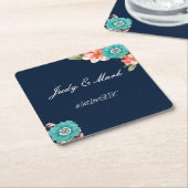 Romantisch blauw en roze Floral Kartonnen Onderzetters (Schuin)