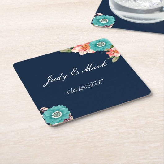 Romantisch blauw en roze Floral Kartonnen Onderzetters (Schuin)