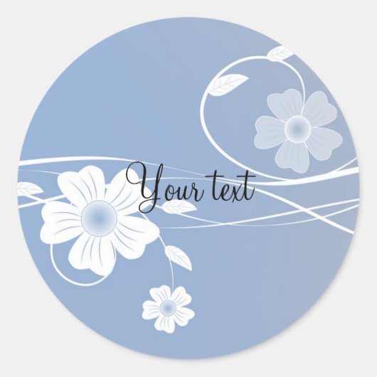 Romantisch blauw en wit bloemontwerp ronde sticker (Voorkant)