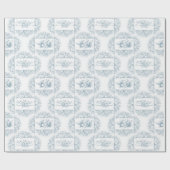 Romantisch Blauw en Wit Gegraveerd Bloemen Cadeaupapier (Vlak)