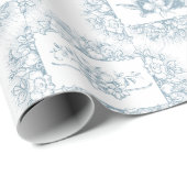 Romantisch Blauw en Wit Gegraveerd Bloemen Cadeaupapier (Rol Hoek)