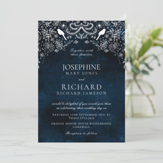 Romantisch blauw en wit Geheime tuin Kaart (Staand voorkant)