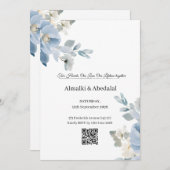 Romantisch Blauw en Witte Bloem Uitnodiging voor h (Voorkant / Achterkant)