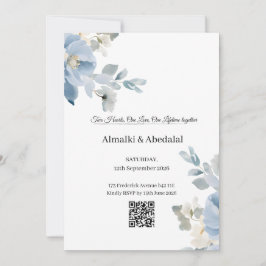 Romantisch Blauw en Witte Bloem Uitnodiging voor h
