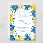 Romantisch Blauw Geel Bloemen Huwelijksuitnodiging Magnetische Uitnodiging (Voorkant)