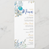 Romantisch, Blauw & Goud, Bloemen bruiloft Menu (Voorkant)