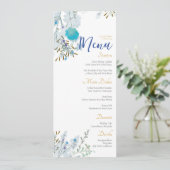 Romantisch, Blauw & Goud, Bloemen bruiloft Menu (Staand voorkant)