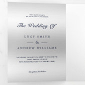 Romantisch Blauw Juweel Gem Bow QR Code Huwelijk Drieluik Uitnodiging (Binnenzijde eerst)