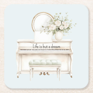 Romantisch Blauw levensdroom Piano Witte Rozen Bru Kartonnen Onderzetters