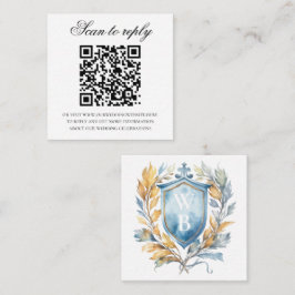 Romantisch Blauw Monogram Crest Bruiloft QR Code Informatiekaartje