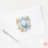 Romantisch Blauw Monogram Crest Bruiloft Ronde Sticker (Envelop)