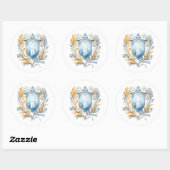 Romantisch Blauw Monogram Crest Bruiloft Ronde Sticker (Vel)