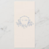 Romantisch Blauw Monogram Wapen Bloemachtig Trouwm Menu (Achterkant)