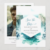 Romantisch blauw nautisch huwelijk save the date (Voorkant / Achterkant)