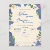 Romantisch Blauw & Paarse Bloemen Huwelijksuitnodi Briefkaart (Voorkant)