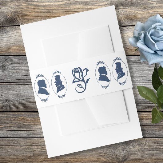 Romantisch Blauw Regency Heren Botanische Silhouet Uitnodigingen Wikkel