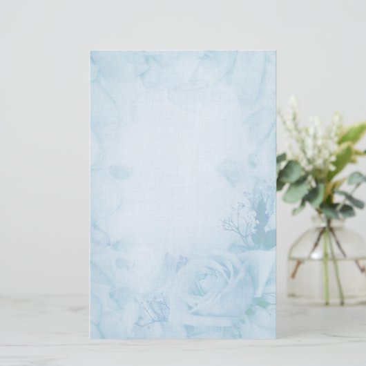  Romantisch blauw Roos Briefpapier (Staand voorkant)