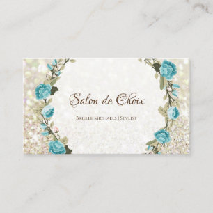 Romantisch Blauw Roos Floral Elegant Glitter Spark Visitekaartje