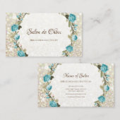 Romantisch Blauw Roos Floral Elegant Glitter Spark Visitekaartje (Voorkant / Achterkant)