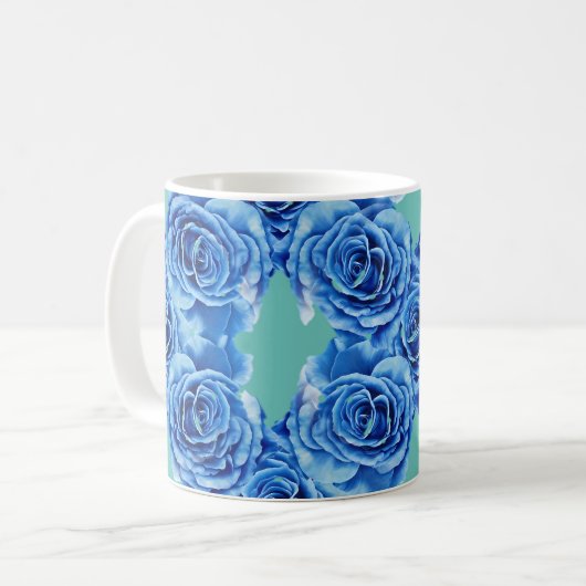 Romantisch blauw roos koffiemok (Voorkant links)
