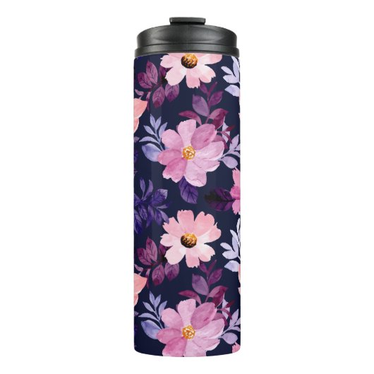 Romantisch Blauw roze Bloemen Boho Botanical Thermosbeker (Voorkant)