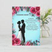 Romantisch Blauw Roze Roos Huwelijksdiner 🌸 Menu (Staand voorkant)