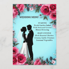 Romantisch Blauw Roze Roos Huwelijksdiner 🌸 Menu