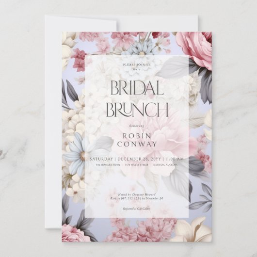 Romantisch Blauw Roze & Witte Bloemrijke Bruidsbru Kaart (Voorkant)