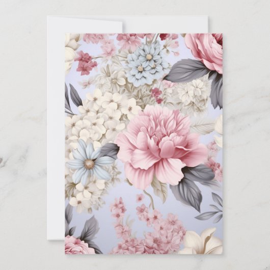 Romantisch Blauw Roze & Witte Bloemrijke Bruidsbru Kaart (Achterkant)