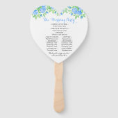 Romantisch Blauw Rozen Floral Heart Trouwprogramma Handwaaier (Achterkant)