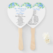 Romantisch Blauw Rozen Floral Heart Trouwprogramma Handwaaier (Voorkant en achterkant)
