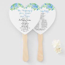 Romantisch Blauw Rozen Floral Heart Trouwprogramma Handwaaier