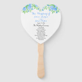 Romantisch Blauw Rozen Floral Heart Trouwprogramma Handwaaier (Voorkant)